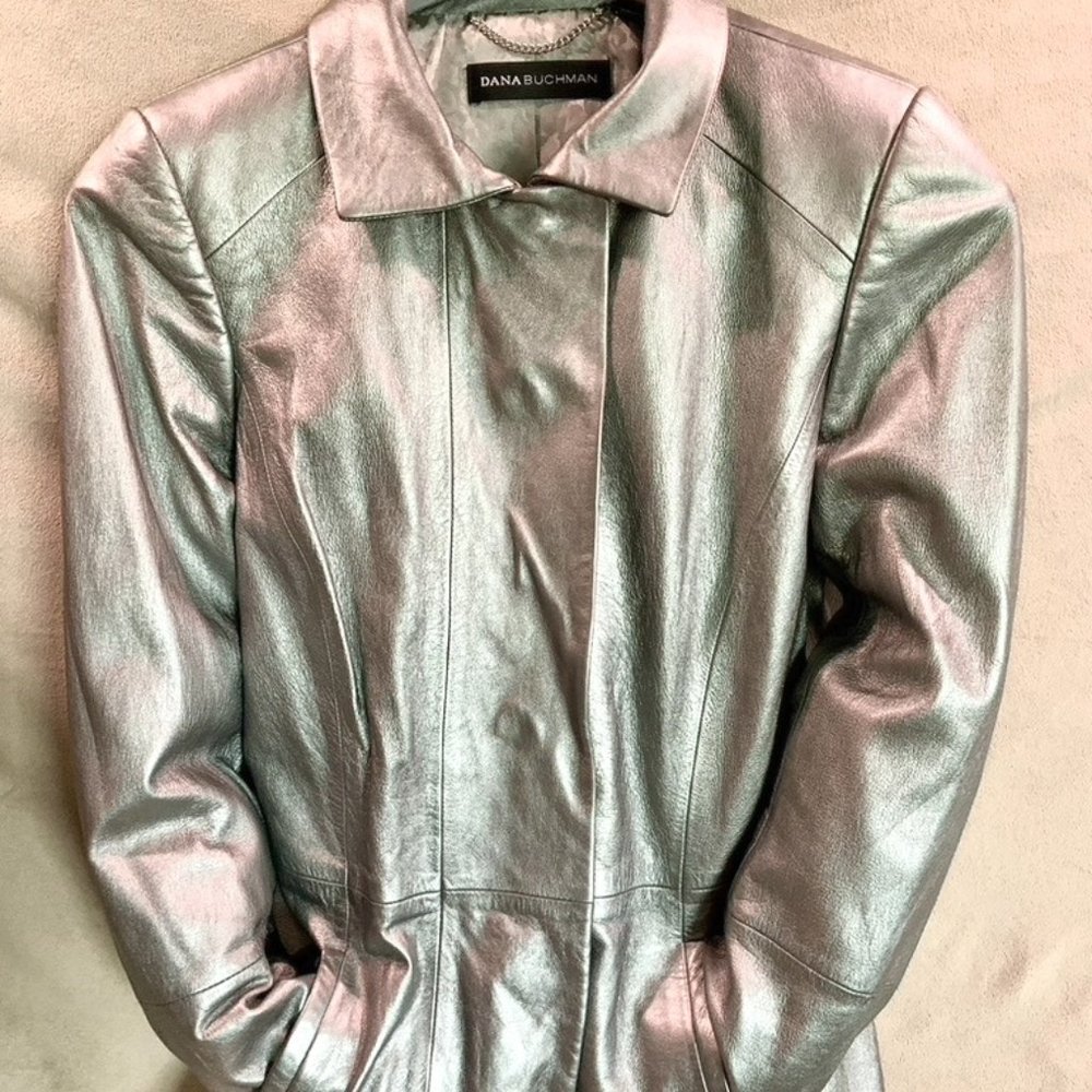 Dana Buchman NWOT Pewter Leather Jacket